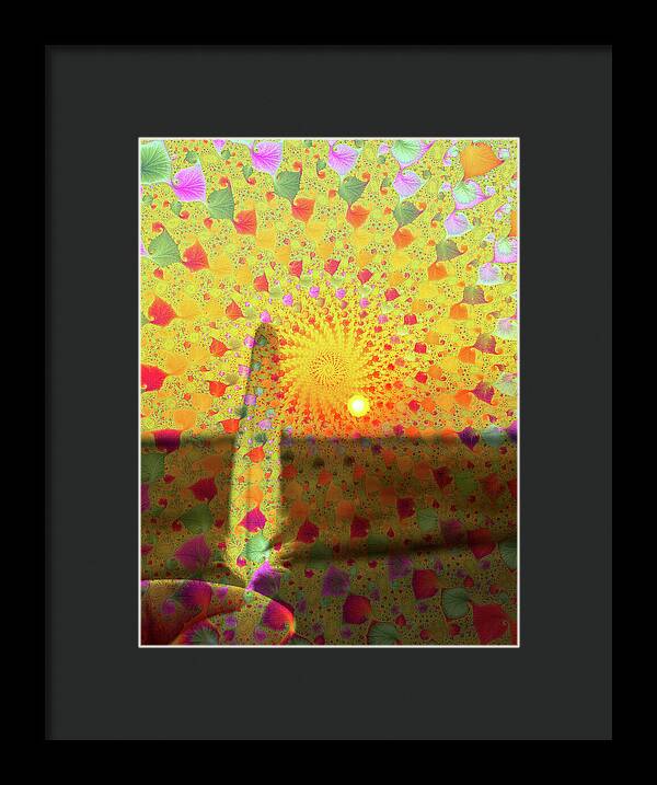 Golden Sunset and Feather with Fractals - Framed Print