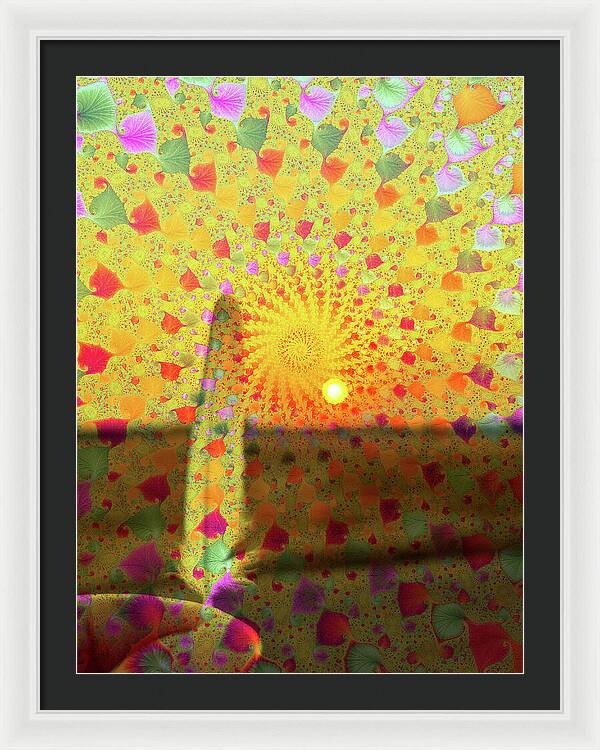 Golden Sunset and Feather with Fractals - Framed Print