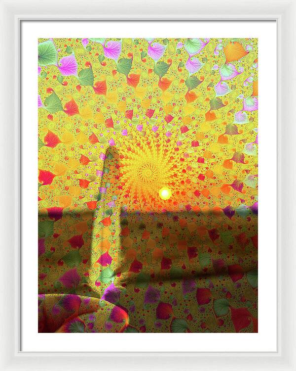 Golden Sunset and Feather with Fractals - Framed Print