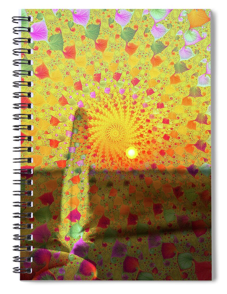 Golden Sunset and Feather with Fractals - Spiral Notebook