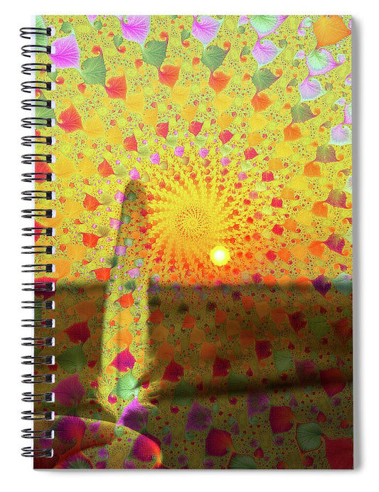 Golden Sunset and Feather with Fractals - Spiral Notebook