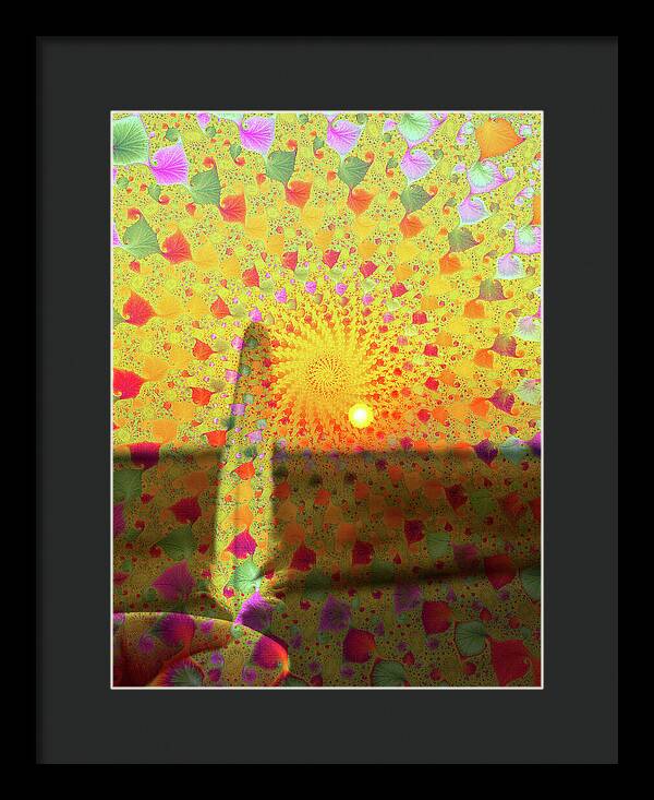 Golden Sunset and Feather with Fractals - Framed Print