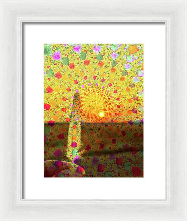 Golden Sunset and Feather with Fractals - Framed Print