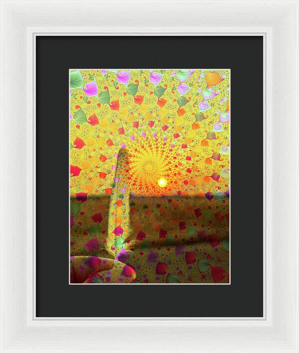 Golden Sunset and Feather with Fractals - Framed Print