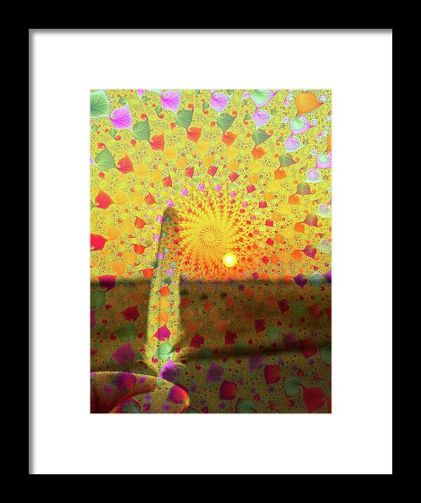 Golden Sunset and Feather with Fractals - Framed Print