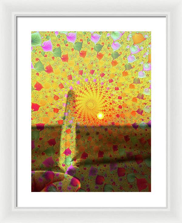Golden Sunset and Feather with Fractals - Framed Print
