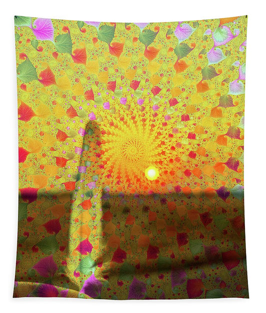 Golden Sunset and Feather with Fractals - Tapestry