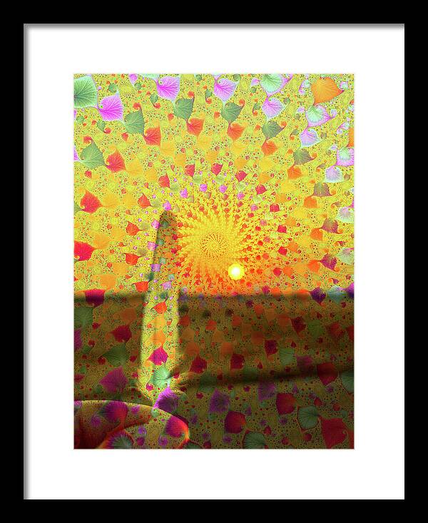 Golden Sunset and Feather with Fractals - Framed Print