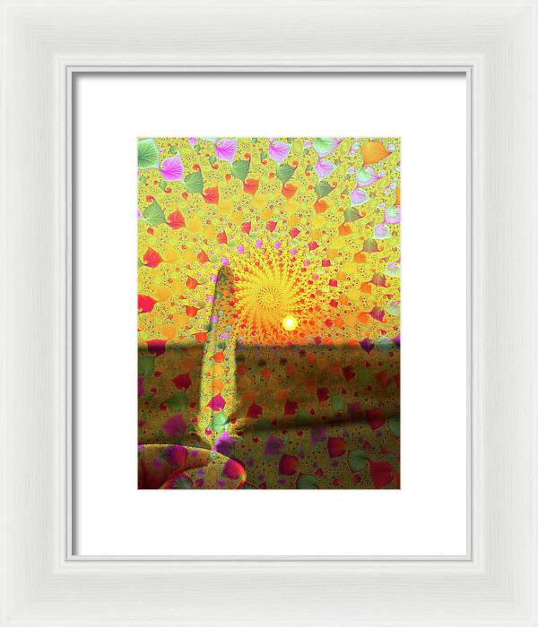Golden Sunset and Feather with Fractals - Framed Print