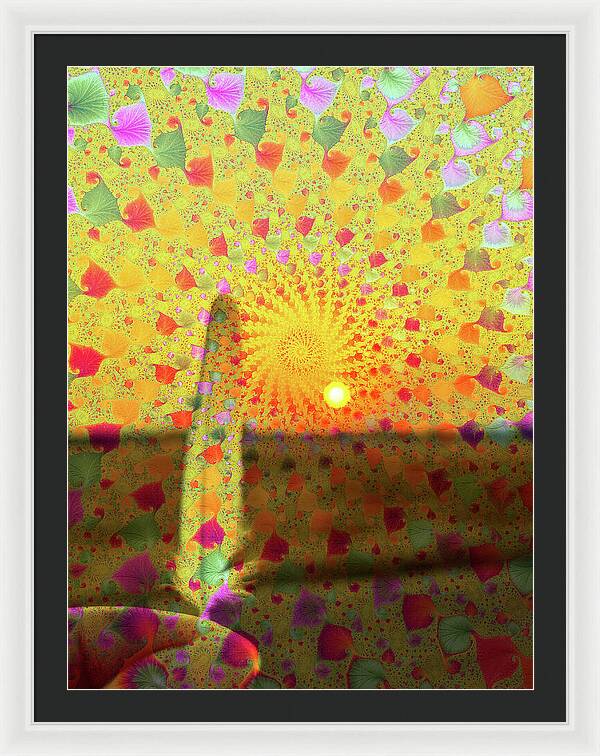 Golden Sunset and Feather with Fractals - Framed Print