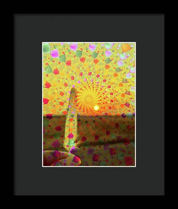 Golden Sunset and Feather with Fractals - Framed Print