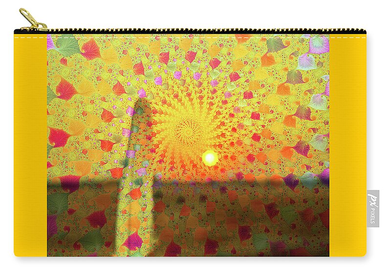 Golden Sunset and Feather with Fractals - Zip Pouch