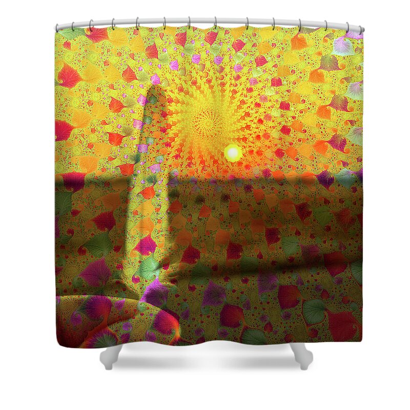 Golden Sunset and Feather with Fractals - Shower Curtain