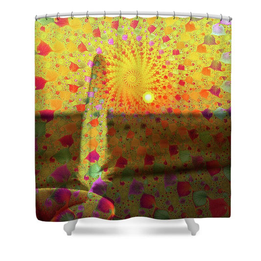 Golden Sunset and Feather with Fractals - Shower Curtain