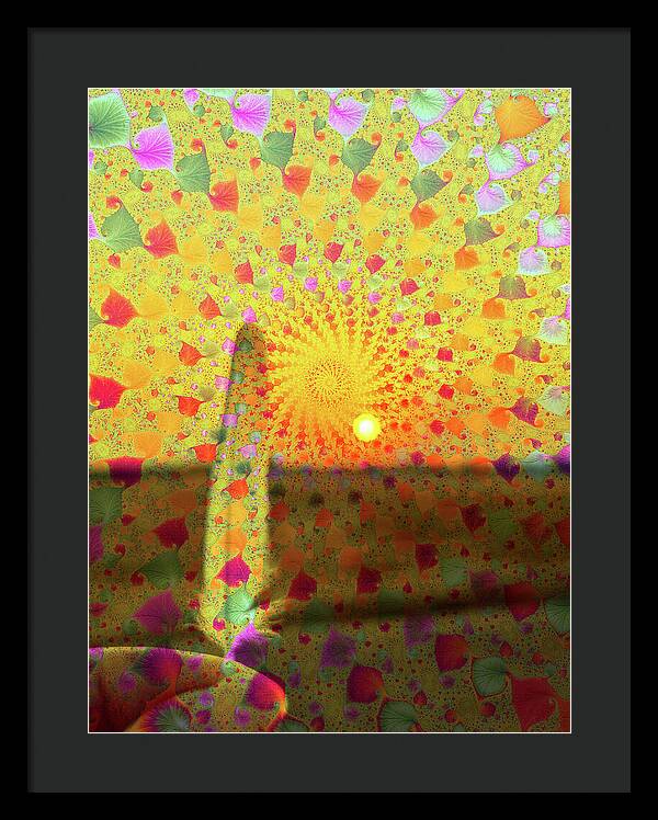 Golden Sunset and Feather with Fractals - Framed Print