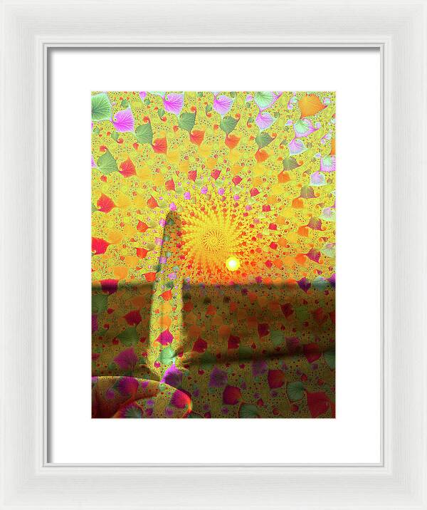 Golden Sunset and Feather with Fractals - Framed Print