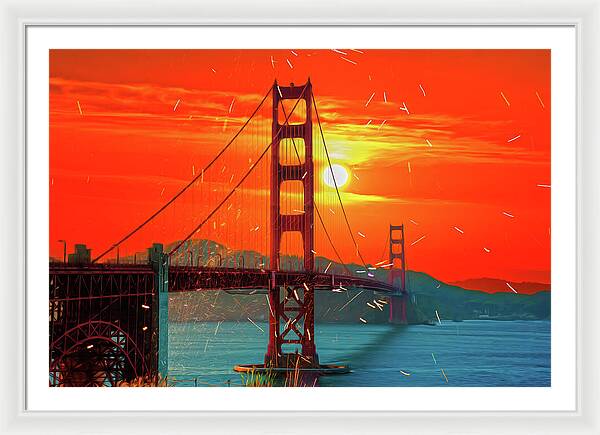 Golden Sunset art in San Francisco - Framed Print