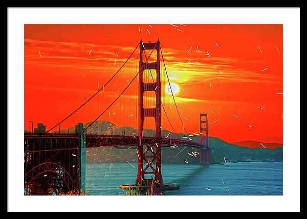 Golden Sunset art in San Francisco - Framed Print
