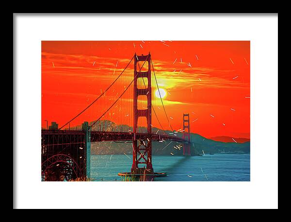 Golden Sunset art in San Francisco - Framed Print