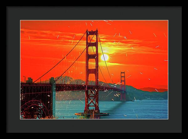 Golden Sunset art in San Francisco - Framed Print