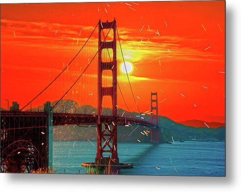 Golden Sunset art in San Francisco - Metal Print