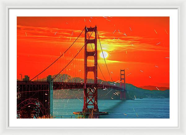 Golden Sunset art in San Francisco - Framed Print
