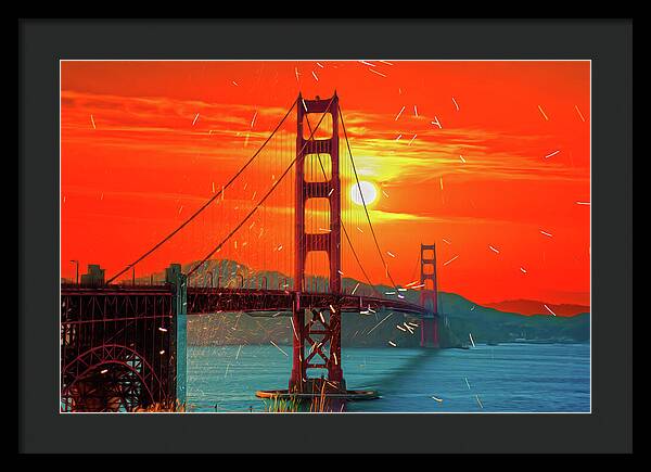 Golden Sunset art in San Francisco - Framed Print