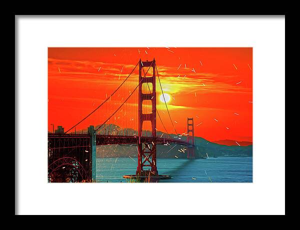 Golden Sunset art in San Francisco - Framed Print