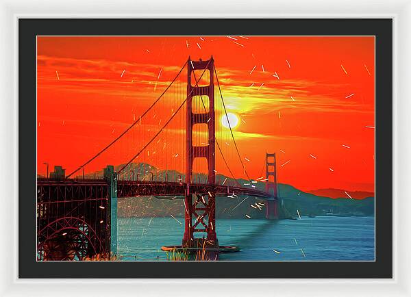 Golden Sunset art in San Francisco - Framed Print