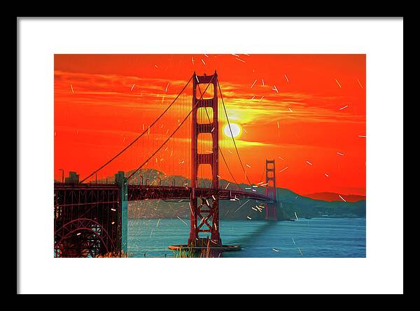 Golden Sunset art in San Francisco - Framed Print