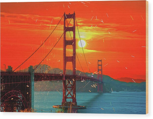 Golden Sunset art in San Francisco - Wood Print