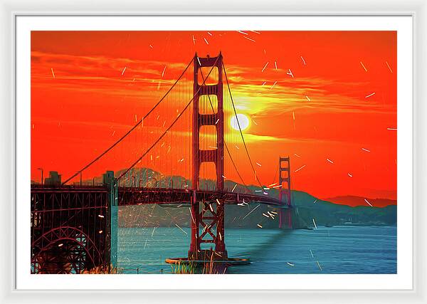 Golden Sunset art in San Francisco - Framed Print