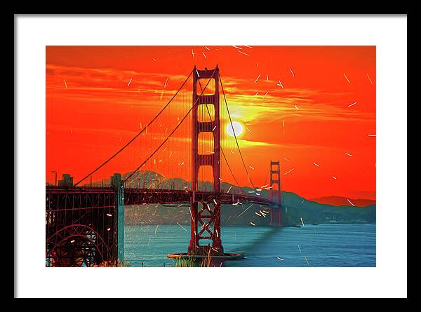 Golden Sunset art in San Francisco - Framed Print