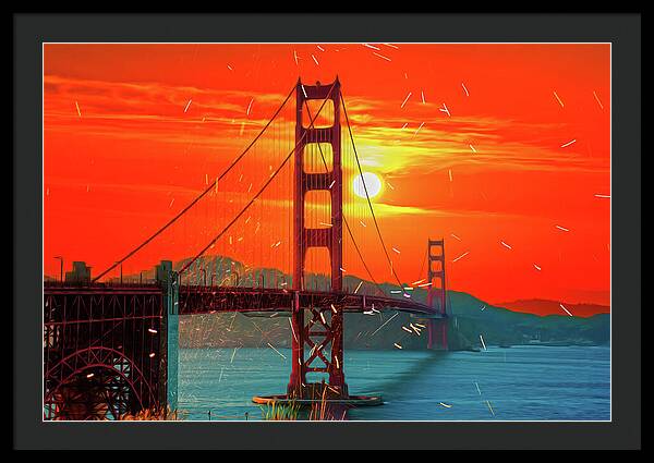 Golden Sunset art in San Francisco - Framed Print