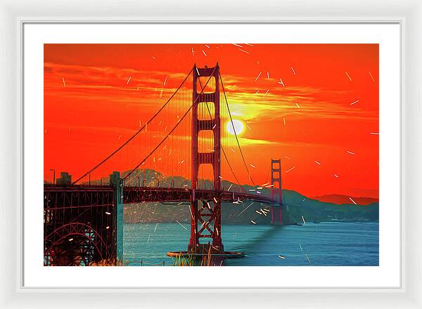 Golden Sunset art in San Francisco - Framed Print