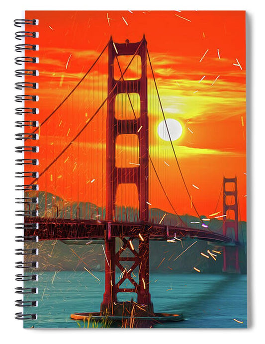 Golden Sunset art in San Francisco - Spiral Notebook