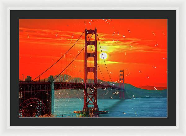 Golden Sunset art in San Francisco - Framed Print