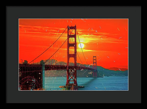 Golden Sunset art in San Francisco - Framed Print