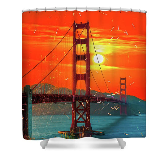 Golden Sunset art in San Francisco - Shower Curtain