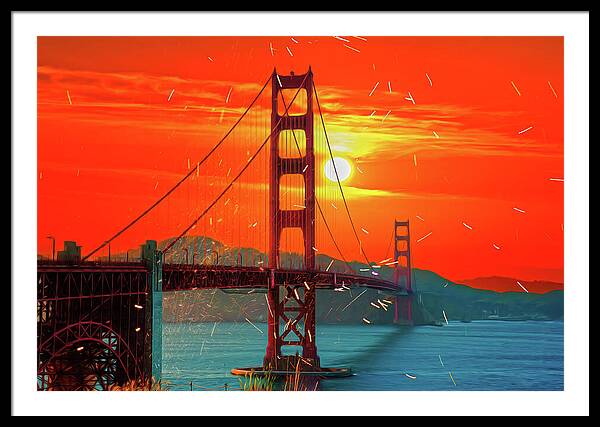 Golden Sunset art in San Francisco - Framed Print