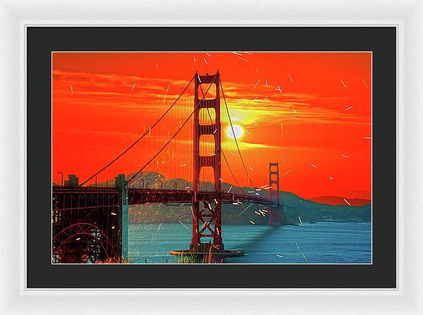 Golden Sunset art in San Francisco - Framed Print