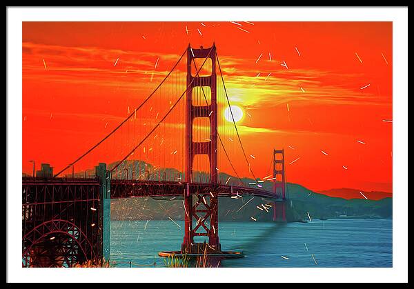 Golden Sunset art in San Francisco - Framed Print
