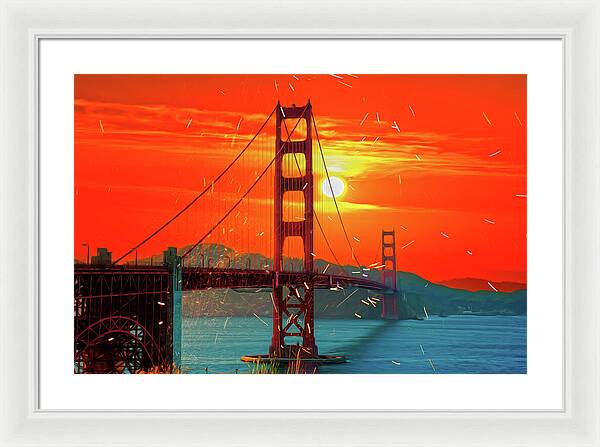 Golden Sunset art in San Francisco - Framed Print