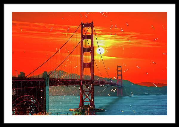 Golden Sunset art in San Francisco - Framed Print
