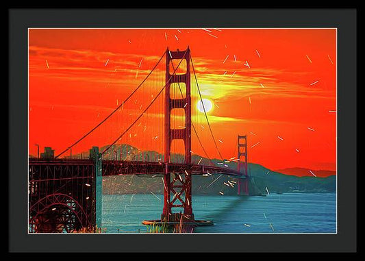 Golden Sunset art in San Francisco - Framed Print