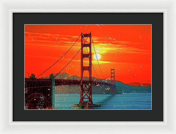 Golden Sunset art in San Francisco - Framed Print