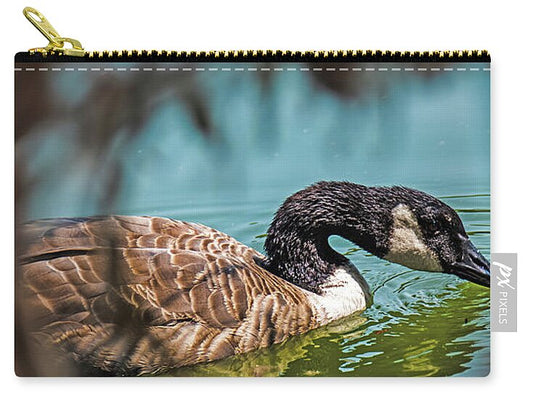 Goose Swimming in Tranquil Lake - Zip Pouch