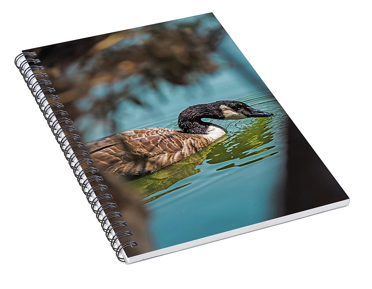 Goose Swimming in Tranquil Lake - Spiral Notebook