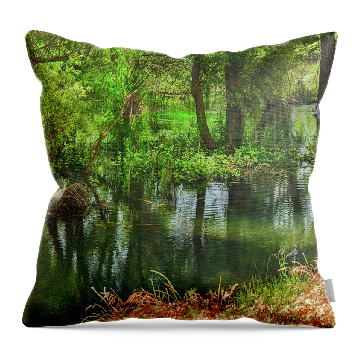 Green Reflections from a River  - Throw Pillow