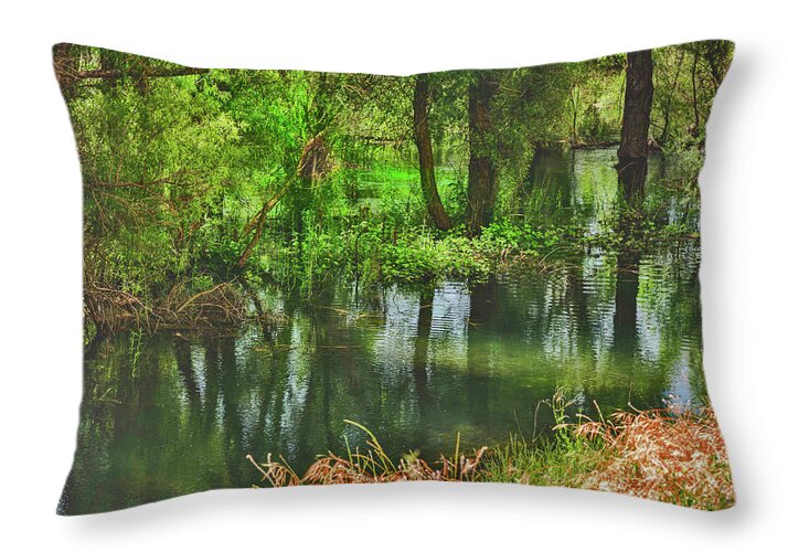 Green Reflections from a River  - Throw Pillow
